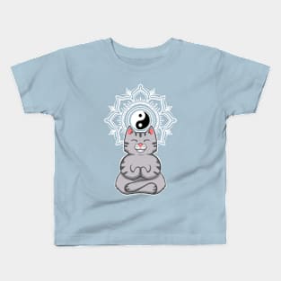 Yoga Cat Meditating With Mandala Kids T-Shirt